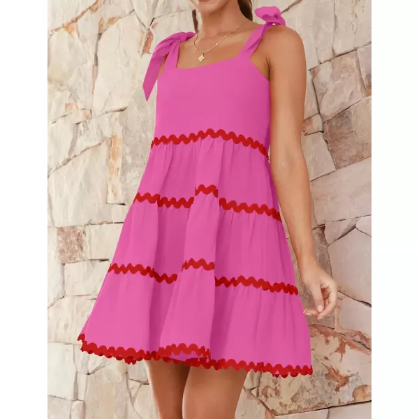 imageZESICA Womens 2024 Summer Swing Mini Dress Casual Spaghetti Straps Sleeveless Smocked Backless Flowy A Line SundressRose