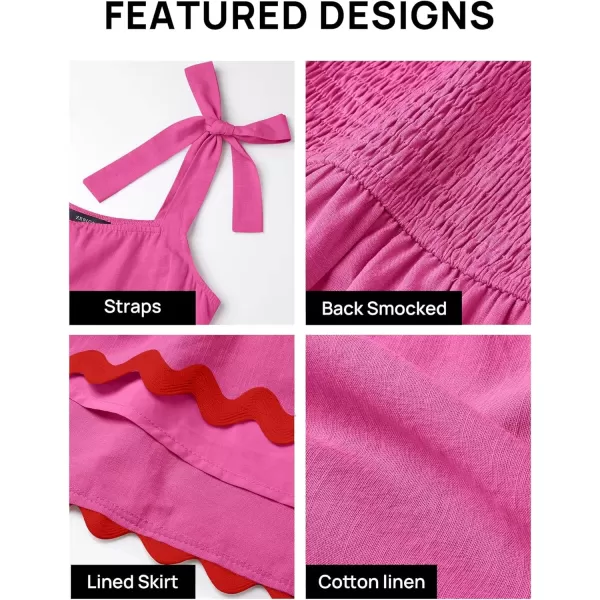 imageZESICA Womens 2024 Summer Swing Mini Dress Casual Spaghetti Straps Sleeveless Smocked Backless Flowy A Line SundressRose