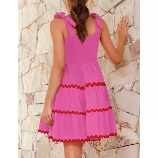 imageZESICA Womens 2024 Summer Swing Mini Dress Casual Spaghetti Straps Sleeveless Smocked Backless Flowy A Line SundressRose