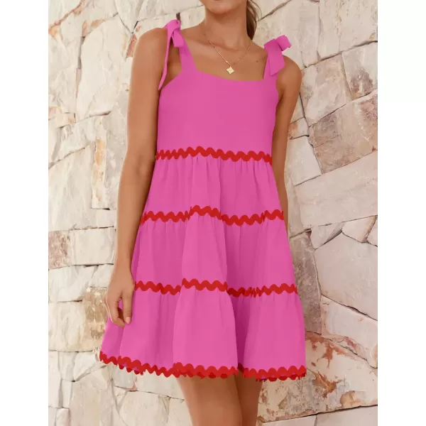 imageZESICA Womens 2024 Summer Swing Mini Dress Casual Spaghetti Straps Sleeveless Smocked Backless Flowy A Line SundressRose