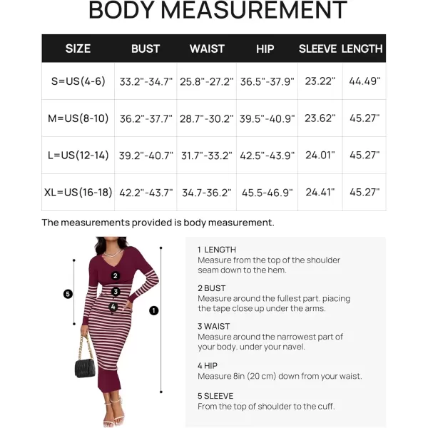 imageZESICA Womens Fall Striped Sweater Dress Long Sleeve V Neck Slim Fit Slit Ribbed Knit Bodycon Midi DressesPlum
