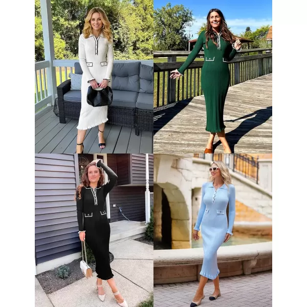 imageZESICA Womens Fall Winter Sweater Dress 2024 Formal Business Long Sleeve Button Ribbed Trendy Knit Bodycon Midi DressesSand