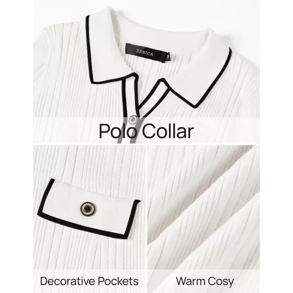 imageZESICA Womens Fall Winter Sweater Dress 2024 Formal Business Long Sleeve Button Ribbed Trendy Knit Bodycon Midi DressesWhite