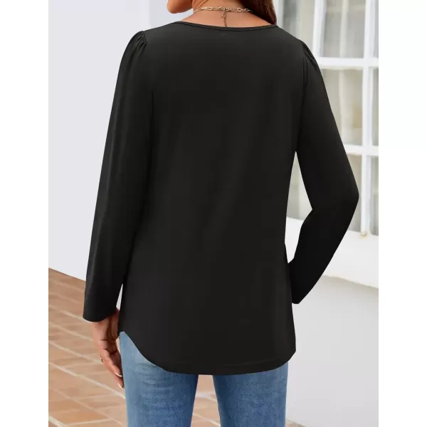 imageZESICA Womens Fashion Long Sleeve Shirts 2024 Dressy Casual Blouses Trendy Pleated Tunic TopsBlack