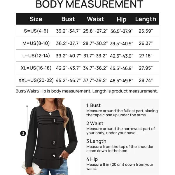 imageZESICA Womens Fashion Long Sleeve Shirts 2024 Dressy Casual Blouses Trendy Pleated Tunic TopsBlack