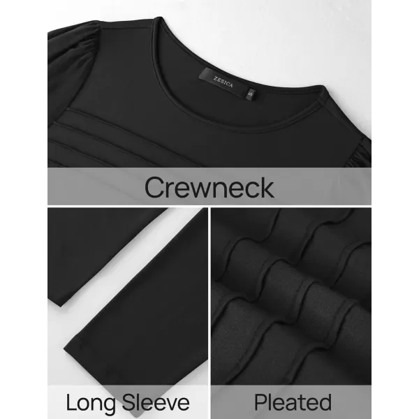 imageZESICA Womens Fashion Long Sleeve Shirts 2024 Dressy Casual Blouses Trendy Pleated Tunic TopsBlack