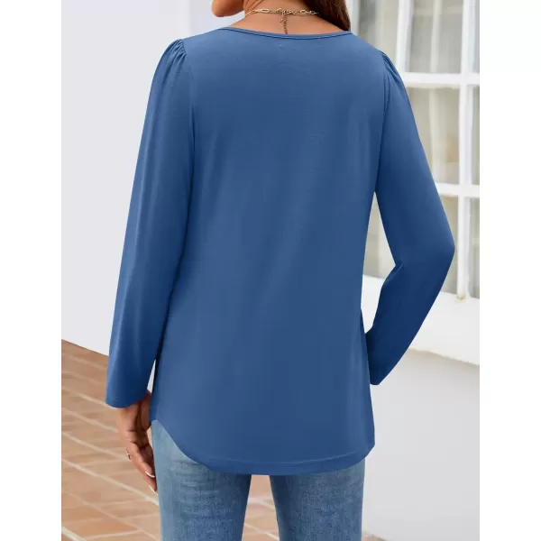 imageZESICA Womens Fashion Long Sleeve Shirts 2024 Dressy Casual Blouses Trendy Pleated Tunic TopsBlue