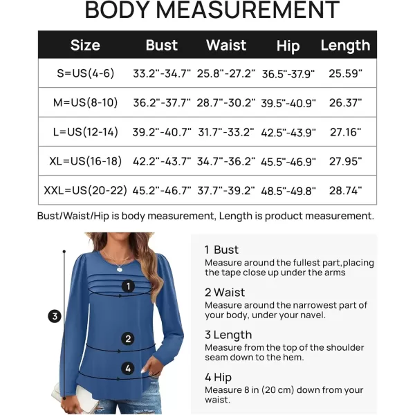 imageZESICA Womens Fashion Long Sleeve Shirts 2024 Dressy Casual Blouses Trendy Pleated Tunic TopsBlue
