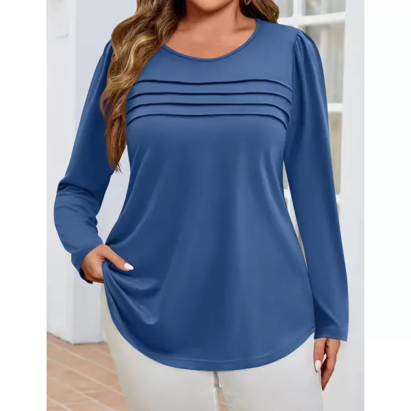 imageZESICA Womens Fashion Long Sleeve Shirts 2024 Dressy Casual Blouses Trendy Pleated Tunic TopsBlue