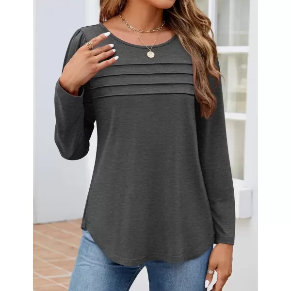 imageZESICA Womens Fashion Long Sleeve Shirts 2024 Dressy Casual Blouses Trendy Pleated Tunic TopsDarkgrey