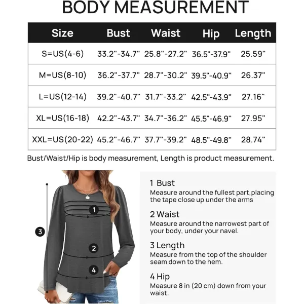imageZESICA Womens Fashion Long Sleeve Shirts 2024 Dressy Casual Blouses Trendy Pleated Tunic TopsDarkgrey
