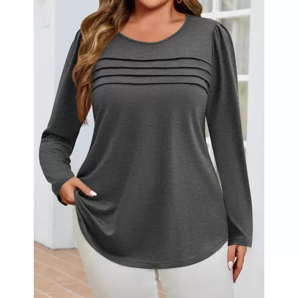 imageZESICA Womens Fashion Long Sleeve Shirts 2024 Dressy Casual Blouses Trendy Pleated Tunic TopsDarkgrey