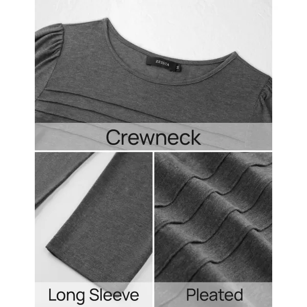 imageZESICA Womens Fashion Long Sleeve Shirts 2024 Dressy Casual Blouses Trendy Pleated Tunic TopsDarkgrey