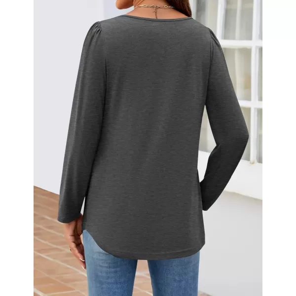 imageZESICA Womens Fashion Long Sleeve Shirts 2024 Dressy Casual Blouses Trendy Pleated Tunic TopsDarkgrey
