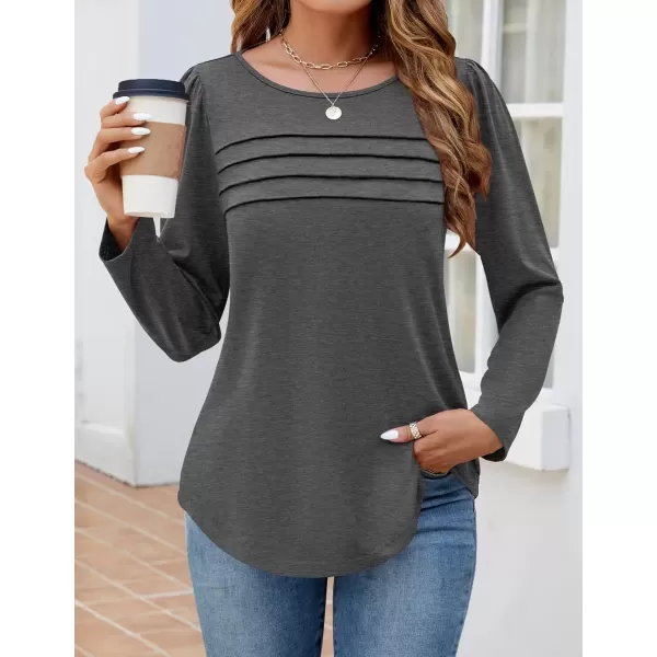 imageZESICA Womens Fashion Long Sleeve Shirts 2024 Dressy Casual Blouses Trendy Pleated Tunic TopsDarkgrey