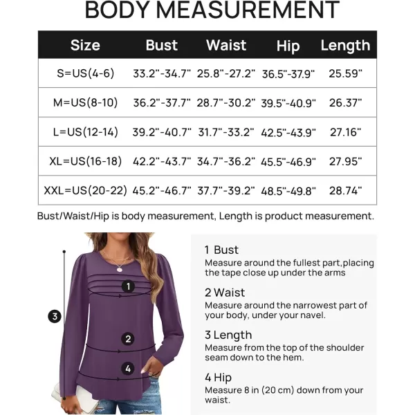imageZESICA Womens Fashion Long Sleeve Shirts 2024 Dressy Casual Blouses Trendy Pleated Tunic TopsDarkpurple