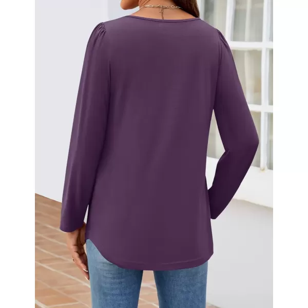 imageZESICA Womens Fashion Long Sleeve Shirts 2024 Dressy Casual Blouses Trendy Pleated Tunic TopsDarkpurple