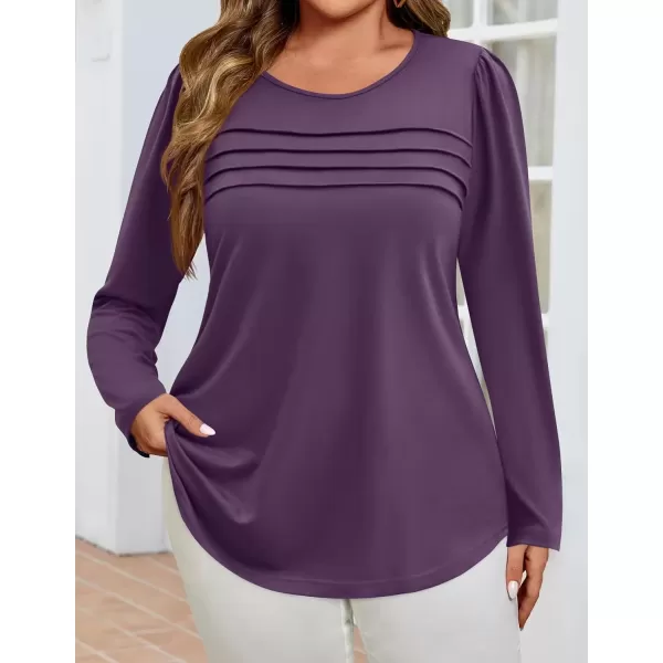 imageZESICA Womens Fashion Long Sleeve Shirts 2024 Dressy Casual Blouses Trendy Pleated Tunic TopsDarkpurple