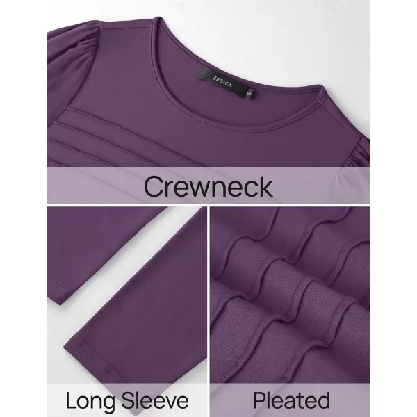 imageZESICA Womens Fashion Long Sleeve Shirts 2024 Dressy Casual Blouses Trendy Pleated Tunic TopsDarkpurple