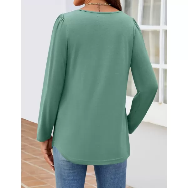 imageZESICA Womens Fashion Long Sleeve Shirts 2024 Dressy Casual Blouses Trendy Pleated Tunic TopsGreen