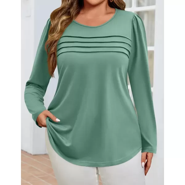 imageZESICA Womens Fashion Long Sleeve Shirts 2024 Dressy Casual Blouses Trendy Pleated Tunic TopsGreen