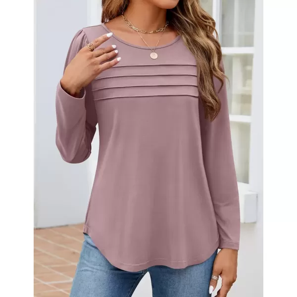 imageZESICA Womens Fashion Long Sleeve Shirts 2024 Dressy Casual Blouses Trendy Pleated Tunic TopsGreypink