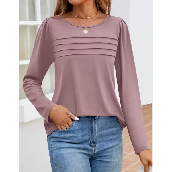 imageZESICA Womens Fashion Long Sleeve Shirts 2024 Dressy Casual Blouses Trendy Pleated Tunic TopsGreypink