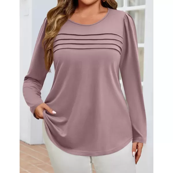 imageZESICA Womens Fashion Long Sleeve Shirts 2024 Dressy Casual Blouses Trendy Pleated Tunic TopsGreypink