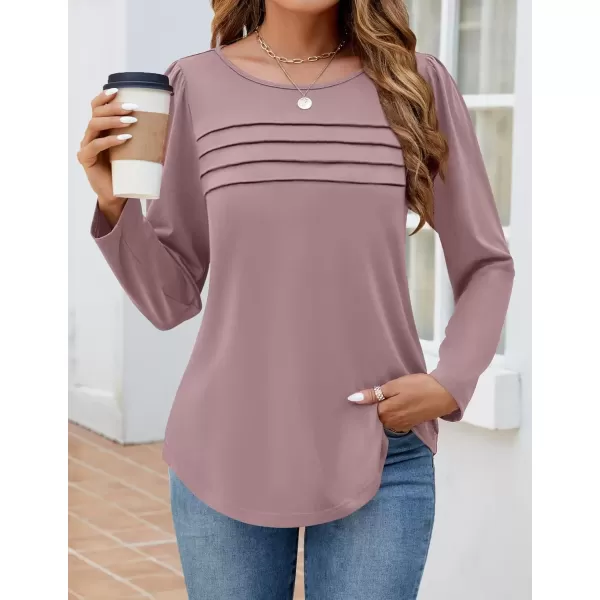 imageZESICA Womens Fashion Long Sleeve Shirts 2024 Dressy Casual Blouses Trendy Pleated Tunic TopsGreypink