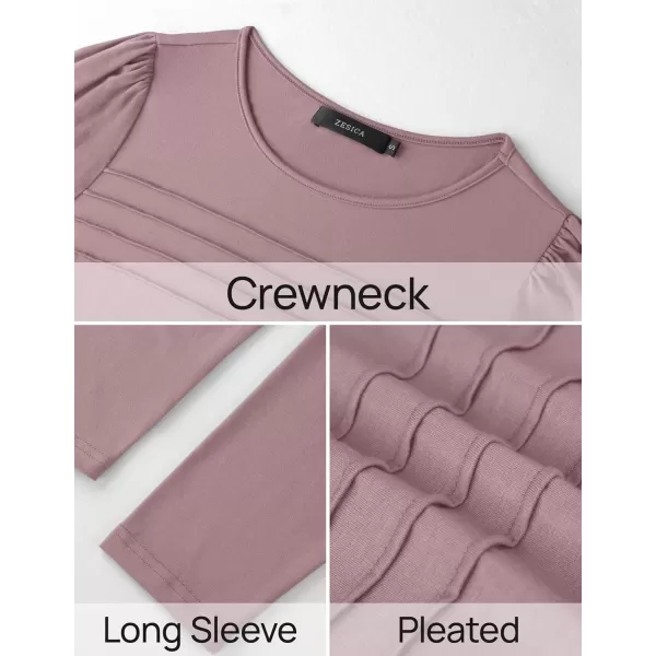 imageZESICA Womens Fashion Long Sleeve Shirts 2024 Dressy Casual Blouses Trendy Pleated Tunic TopsGreypink