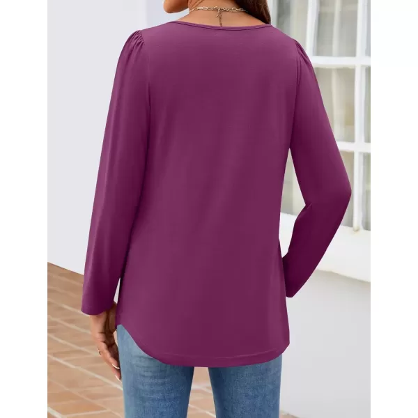 imageZESICA Womens Fashion Long Sleeve Shirts 2024 Dressy Casual Blouses Trendy Pleated Tunic TopsPurple
