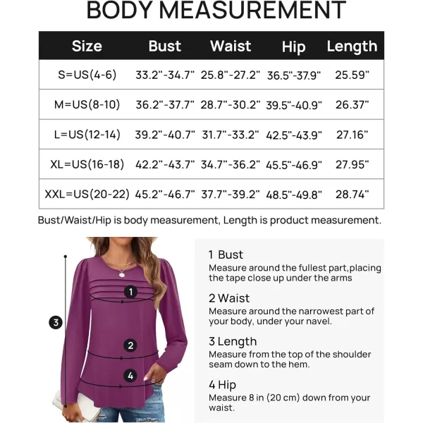 imageZESICA Womens Fashion Long Sleeve Shirts 2024 Dressy Casual Blouses Trendy Pleated Tunic TopsPurple