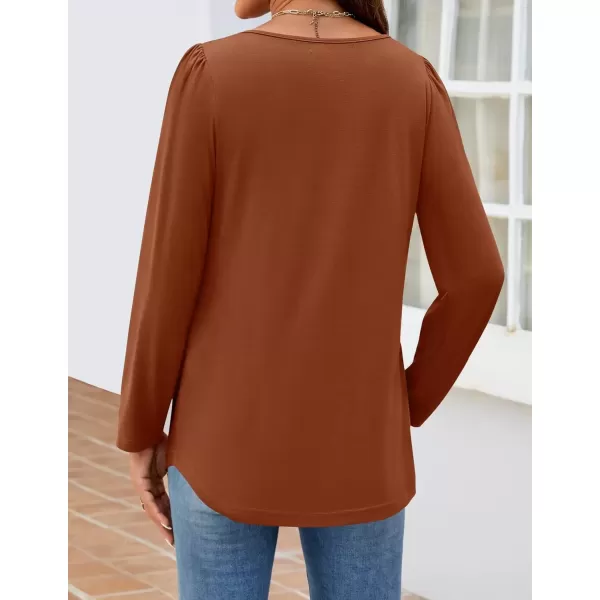 imageZESICA Womens Fashion Long Sleeve Shirts 2024 Dressy Casual Blouses Trendy Pleated Tunic TopsRust