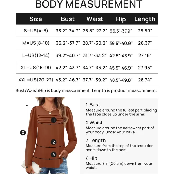 imageZESICA Womens Fashion Long Sleeve Shirts 2024 Dressy Casual Blouses Trendy Pleated Tunic TopsRust