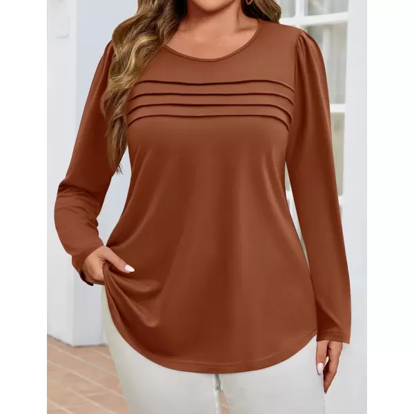 imageZESICA Womens Fashion Long Sleeve Shirts 2024 Dressy Casual Blouses Trendy Pleated Tunic TopsRust