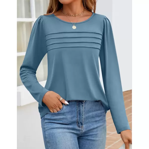 imageZESICA Womens Fashion Long Sleeve Shirts 2024 Dressy Casual Blouses Trendy Pleated Tunic TopsTurquoise