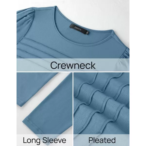 imageZESICA Womens Fashion Long Sleeve Shirts 2024 Dressy Casual Blouses Trendy Pleated Tunic TopsTurquoise