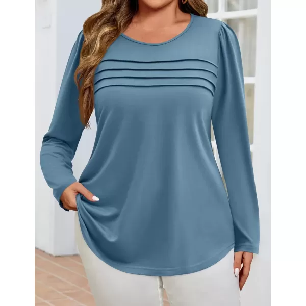imageZESICA Womens Fashion Long Sleeve Shirts 2024 Dressy Casual Blouses Trendy Pleated Tunic TopsTurquoise