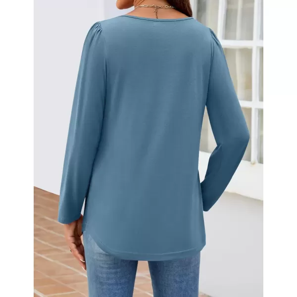 imageZESICA Womens Fashion Long Sleeve Shirts 2024 Dressy Casual Blouses Trendy Pleated Tunic TopsTurquoise