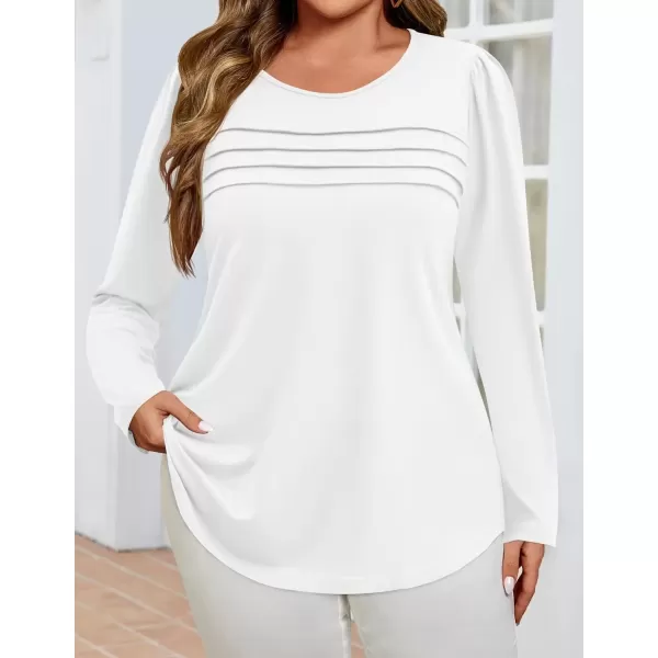 imageZESICA Womens Fashion Long Sleeve Shirts 2024 Dressy Casual Blouses Trendy Pleated Tunic TopsWhite