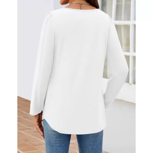 imageZESICA Womens Fashion Long Sleeve Shirts 2024 Dressy Casual Blouses Trendy Pleated Tunic TopsWhite