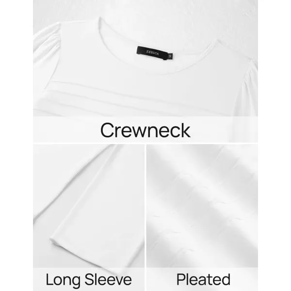 imageZESICA Womens Fashion Long Sleeve Shirts 2024 Dressy Casual Blouses Trendy Pleated Tunic TopsWhite