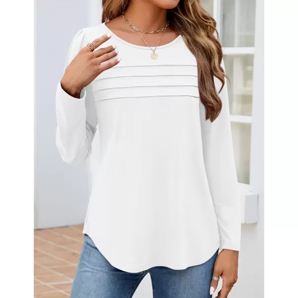 imageZESICA Womens Fashion Long Sleeve Shirts 2024 Dressy Casual Blouses Trendy Pleated Tunic TopsWhite