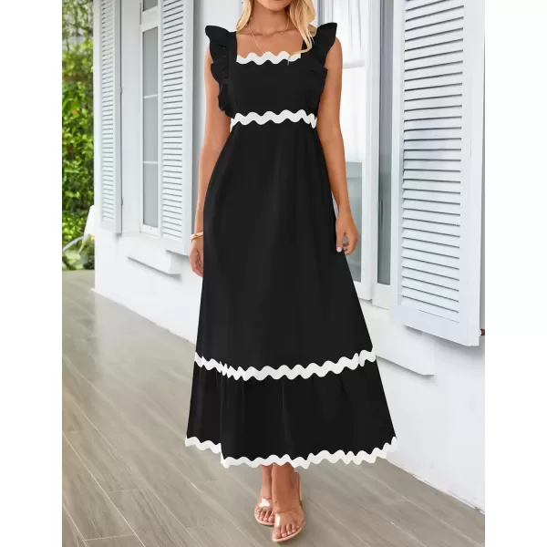imageZESICA Womens Summer Sleeveless Ruffle Dresses 2024 Square Neck Backless Boho Flowy Maxi Sundress with PocketsBlack