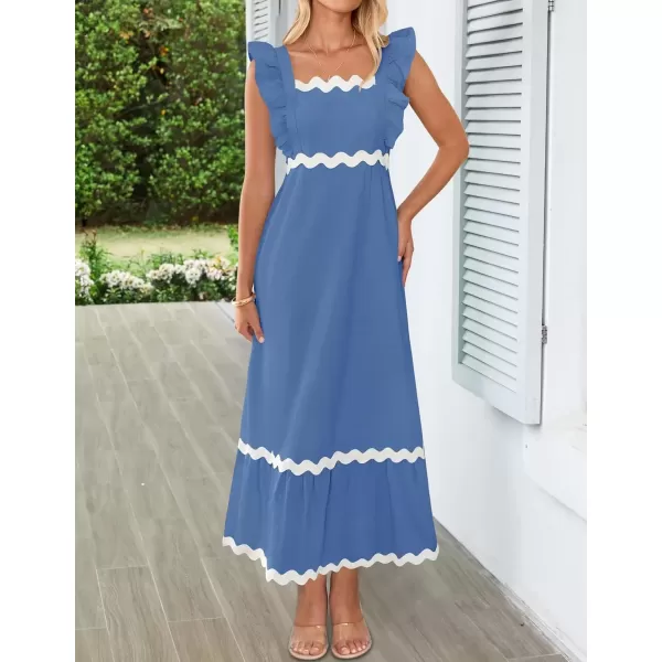 imageZESICA Womens Summer Sleeveless Ruffle Dresses 2024 Square Neck Backless Boho Flowy Maxi Sundress with PocketsBlue