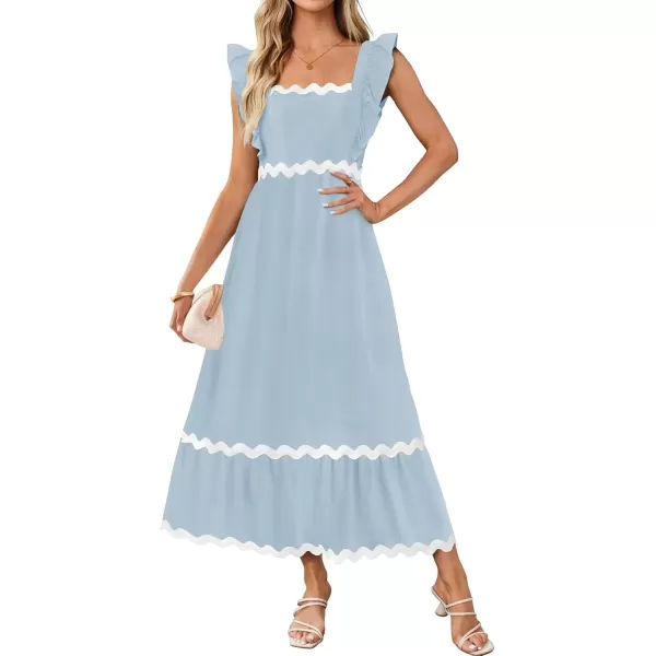 imageZESICA Womens Summer Sleeveless Ruffle Dresses 2024 Square Neck Backless Boho Flowy Maxi Sundress with PocketsLight Blue
