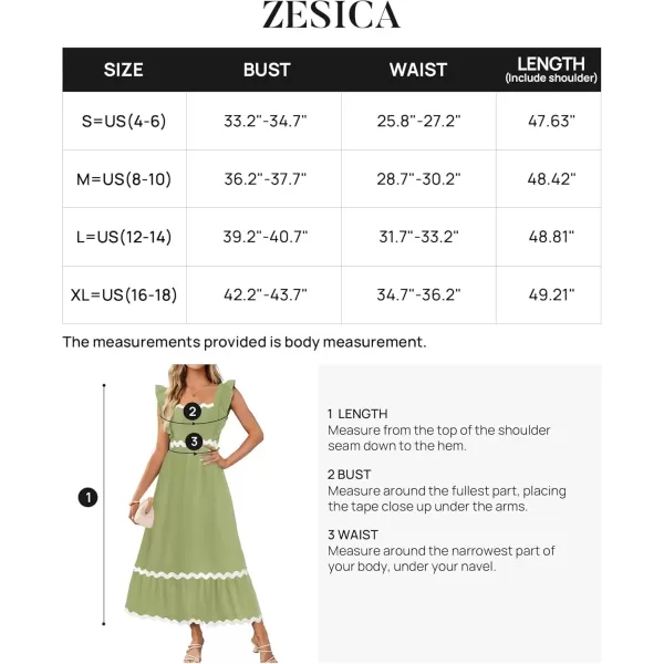 imageZESICA Womens Summer Sleeveless Ruffle Dresses 2024 Square Neck Backless Boho Flowy Maxi Sundress with PocketsLight Green
