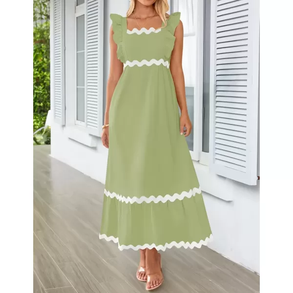 imageZESICA Womens Summer Sleeveless Ruffle Dresses 2024 Square Neck Backless Boho Flowy Maxi Sundress with PocketsLight Green