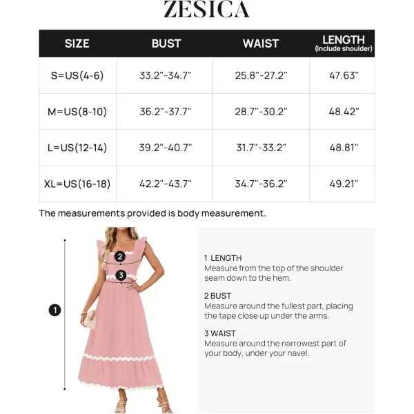 imageZESICA Womens Summer Sleeveless Ruffle Dresses 2024 Square Neck Backless Boho Flowy Maxi Sundress with PocketsLight Pink