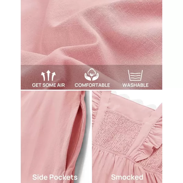 imageZESICA Womens Summer Sleeveless Ruffle Dresses 2024 Square Neck Backless Boho Flowy Maxi Sundress with PocketsLight Pink